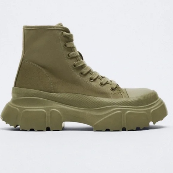 Zara Shoes - Zara Khaki Lug Sole Boot Style Sneakers SZ 9 or EU 40